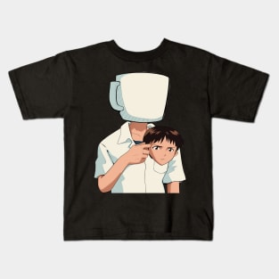 Shinji Holding a Mug HD (Mug Holding a Shinji) Restored image Neon Genesis Evangelion Kids T-Shirt